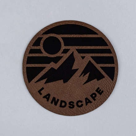 Chocolate and Black Faux Leather mountain landscape patch laid flat