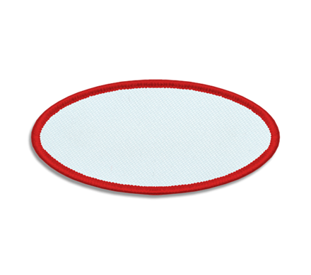 White oval blank patch with red border