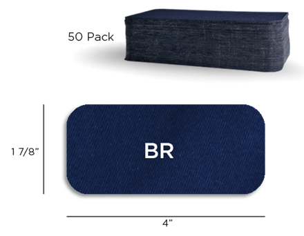 Navy rectangular glue blocker with a height of 1 7/8” and width or 4”. Shown above is a 50 pack or stack of glue blockers.