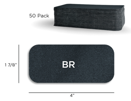 Black rectangular glue blocker with a height of 1 7/8” and width or 4”. Shown above is a 50 pack or stack of glue blockers.